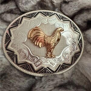 Gold Rooster Round Belt Buckle